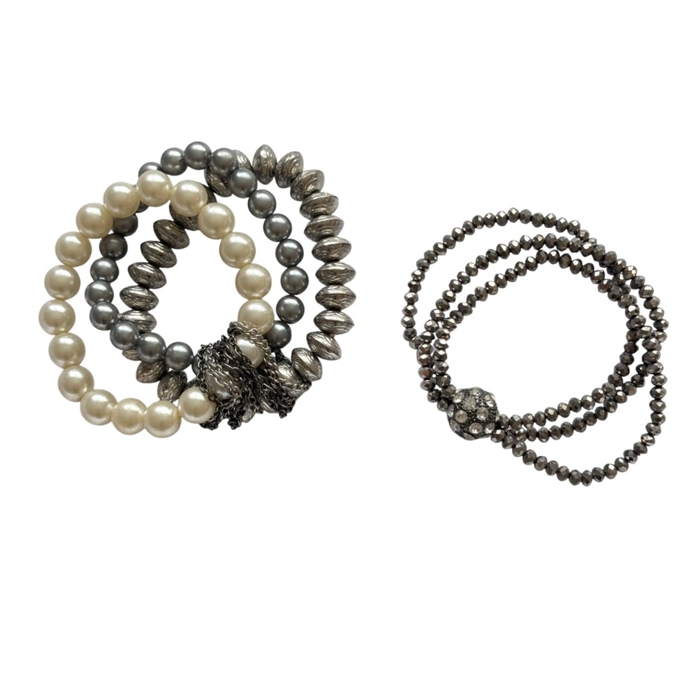 Elegant Beaded Bracelet Set – Pearl & Metallic Accents | Set of 2 / Like New